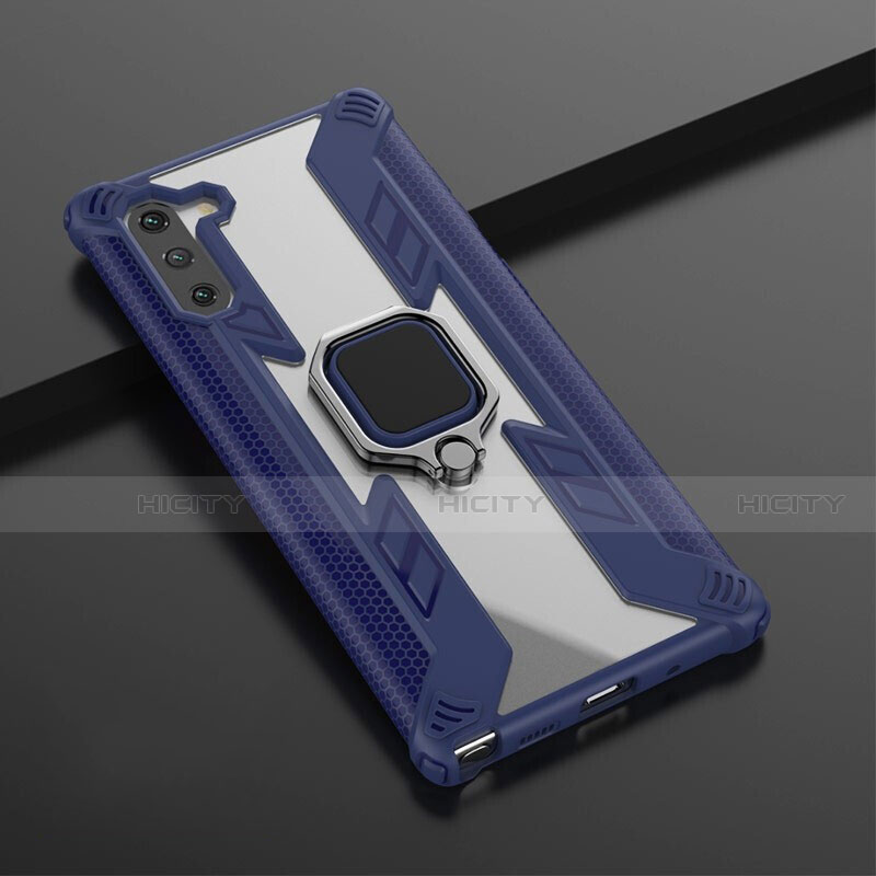 Funda Bumper Silicona y Plastico Mate Carcasa con Magnetico Anillo de dedo Soporte R01 para Samsung Galaxy Note 10 5G Azul