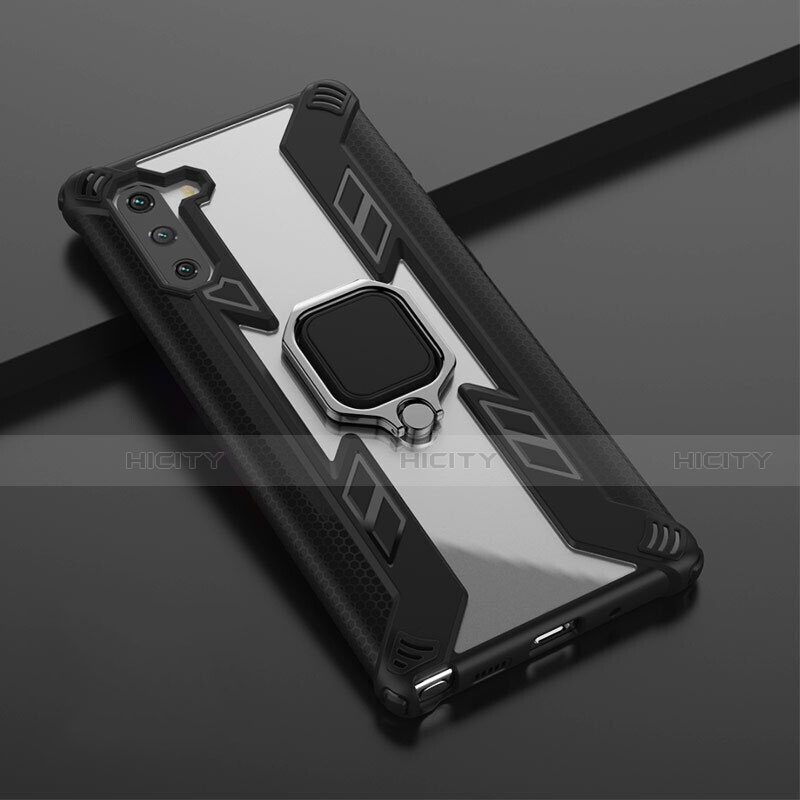 Funda Bumper Silicona y Plastico Mate Carcasa con Magnetico Anillo de dedo Soporte R01 para Samsung Galaxy Note 10 5G Negro