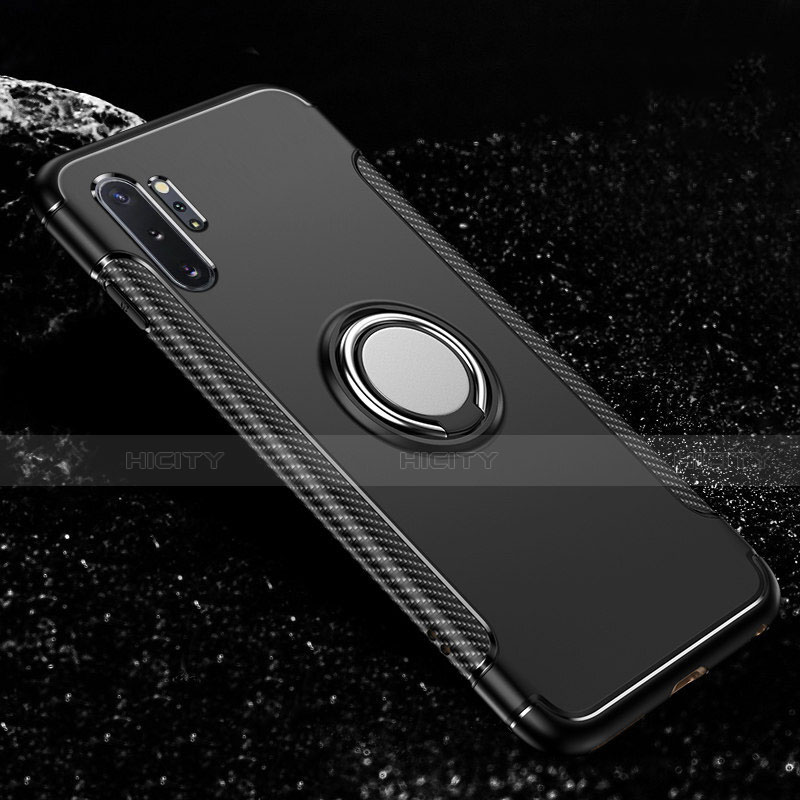 Funda Bumper Silicona y Plastico Mate Carcasa con Magnetico Anillo de dedo Soporte R01 para Samsung Galaxy Note 10 Plus 5G Negro