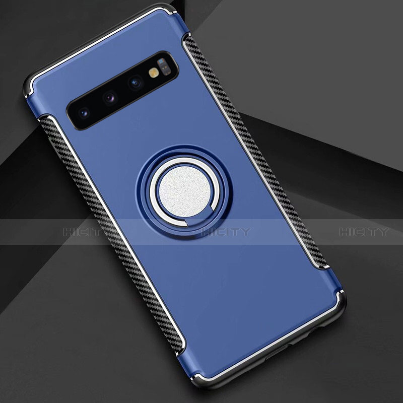 Funda Bumper Silicona y Plastico Mate Carcasa con Magnetico Anillo de dedo Soporte R01 para Samsung Galaxy S10 Plus Azul