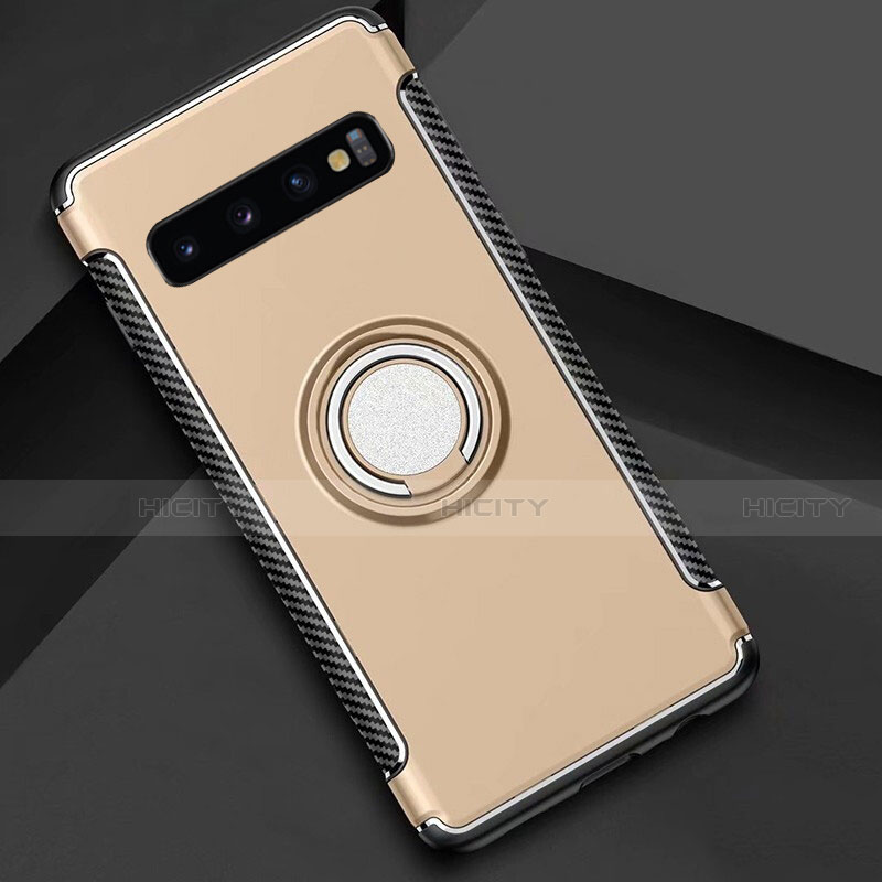 Funda Bumper Silicona y Plastico Mate Carcasa con Magnetico Anillo de dedo Soporte R01 para Samsung Galaxy S10 Plus Oro