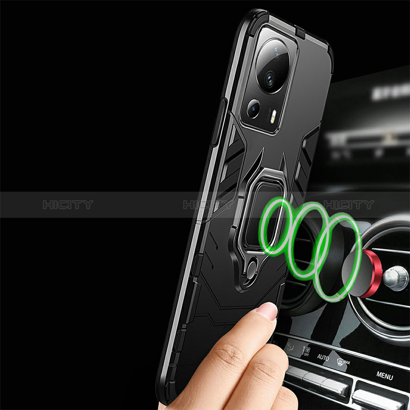 Funda Bumper Silicona y Plastico Mate Carcasa con Magnetico Anillo de dedo Soporte R01 para Xiaomi Mi 13 Lite 5G