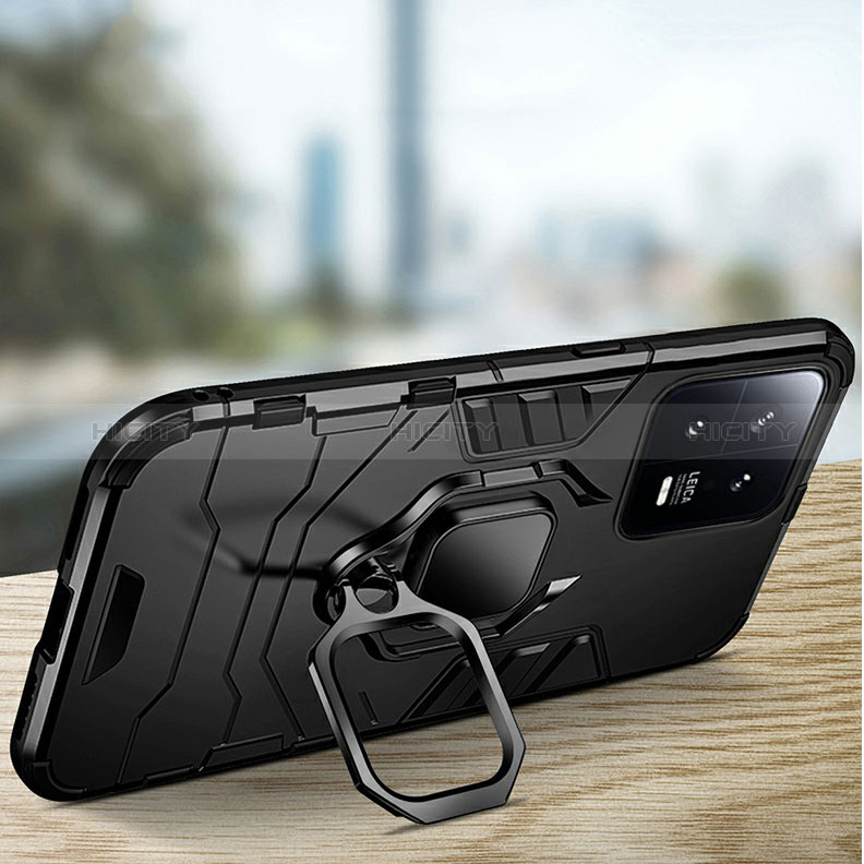 Funda Bumper Silicona y Plastico Mate Carcasa con Magnetico Anillo de dedo Soporte R01 para Xiaomi Mi 13 Pro 5G