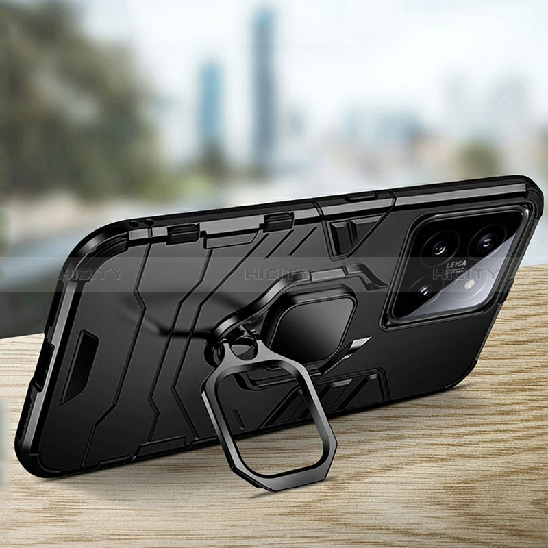 Funda Bumper Silicona y Plastico Mate Carcasa con Magnetico Anillo de dedo Soporte R01 para Xiaomi Mi 14 5G