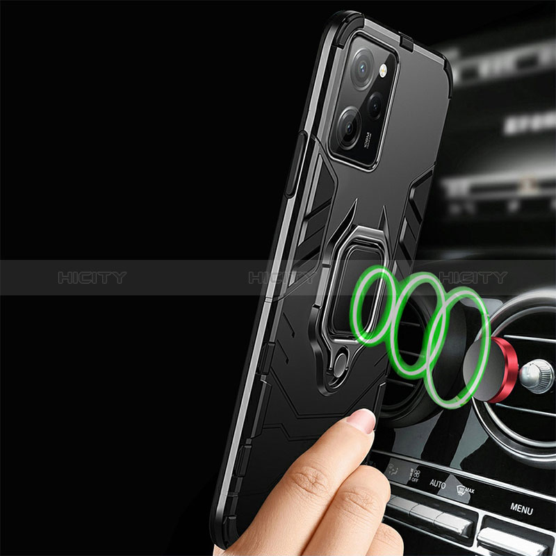 Funda Bumper Silicona y Plastico Mate Carcasa con Magnetico Anillo de dedo Soporte R01 para Xiaomi Poco X5 Pro 5G