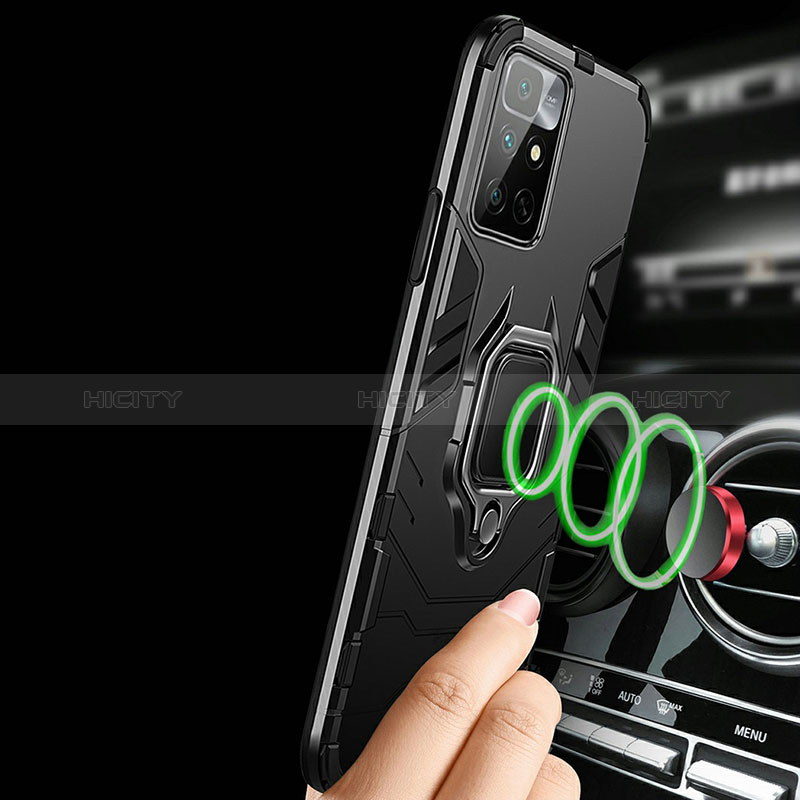 Funda Bumper Silicona y Plastico Mate Carcasa con Magnetico Anillo de dedo Soporte R01 para Xiaomi Redmi 10 4G