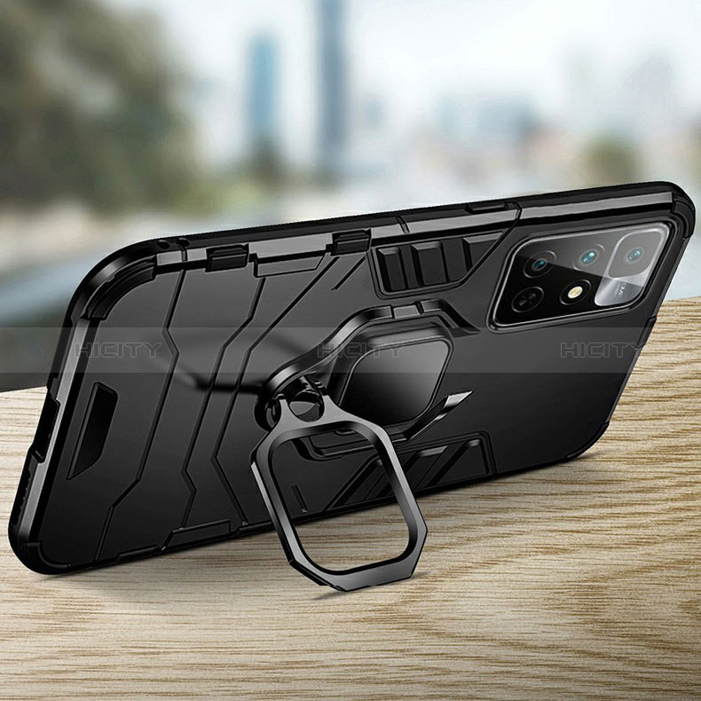 Funda Bumper Silicona y Plastico Mate Carcasa con Magnetico Anillo de dedo Soporte R01 para Xiaomi Redmi 10 4G