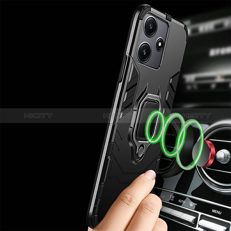 Funda Bumper Silicona y Plastico Mate Carcasa con Magnetico Anillo de dedo Soporte R01 para Xiaomi Redmi 12 5G