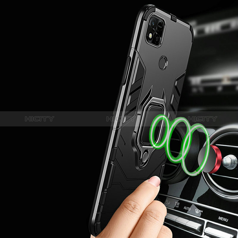 Funda Bumper Silicona y Plastico Mate Carcasa con Magnetico Anillo de dedo Soporte R01 para Xiaomi Redmi 9C NFC