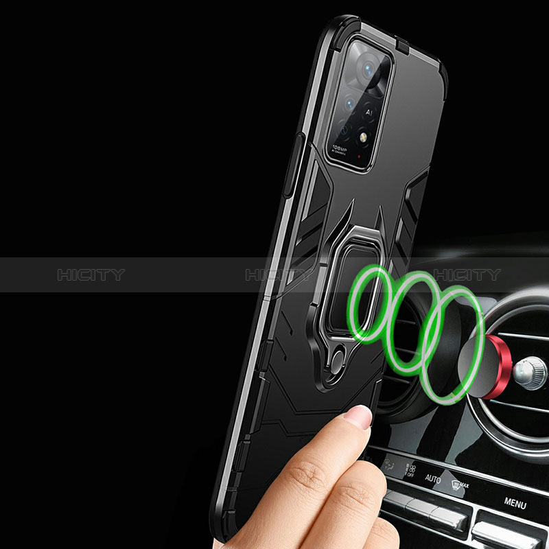 Funda Bumper Silicona y Plastico Mate Carcasa con Magnetico Anillo de dedo Soporte R01 para Xiaomi Redmi Note 11E Pro 5G
