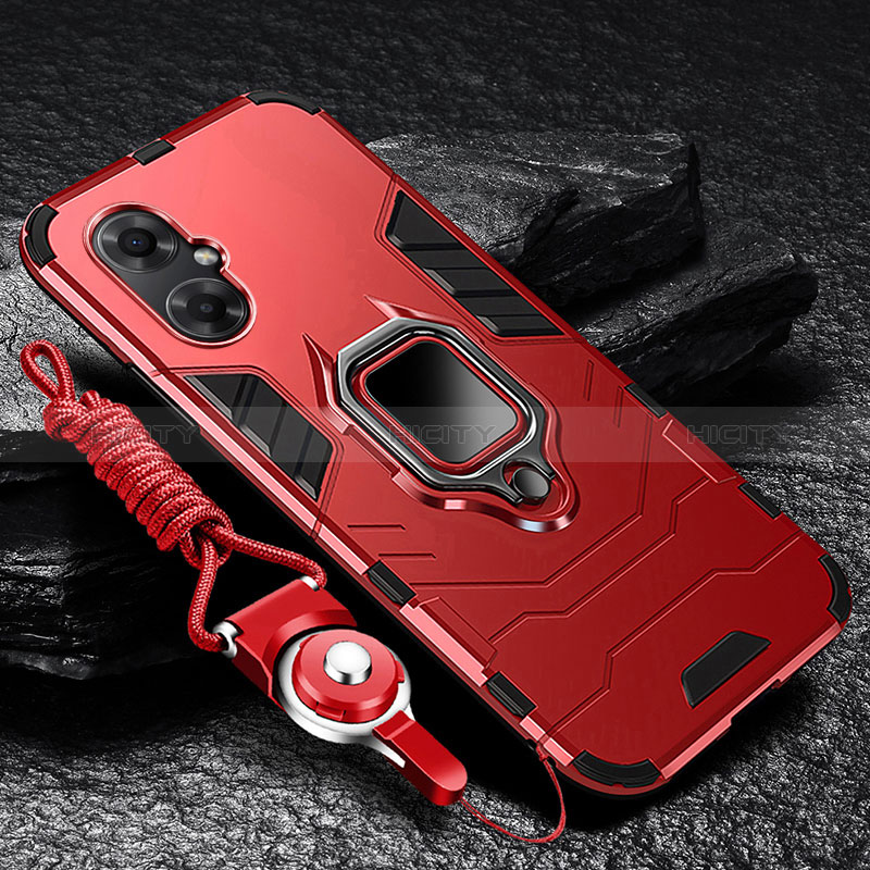 Funda Bumper Silicona y Plastico Mate Carcasa con Magnetico Anillo de dedo Soporte R01 para Xiaomi Redmi Note 11R 5G Rojo