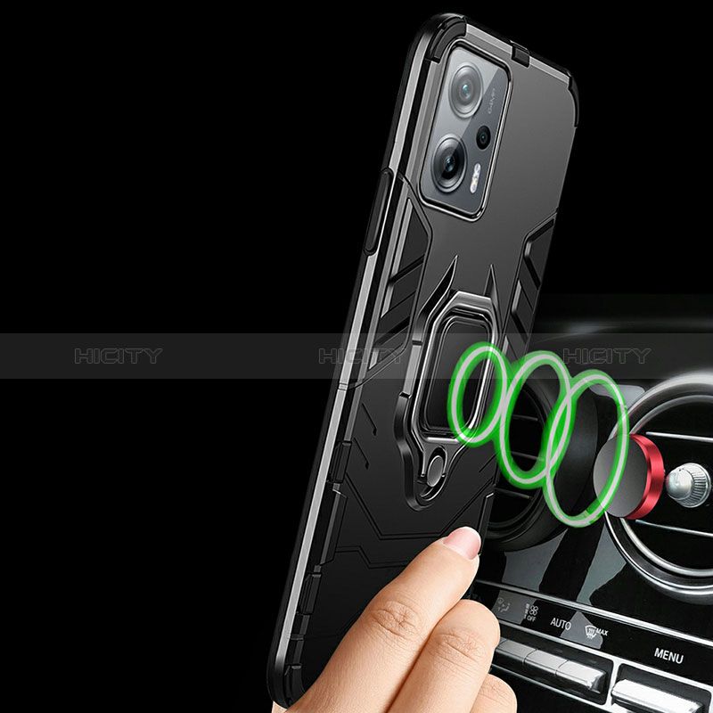 Funda Bumper Silicona y Plastico Mate Carcasa con Magnetico Anillo de dedo Soporte R01 para Xiaomi Redmi Note 11T Pro+ Plus 5G