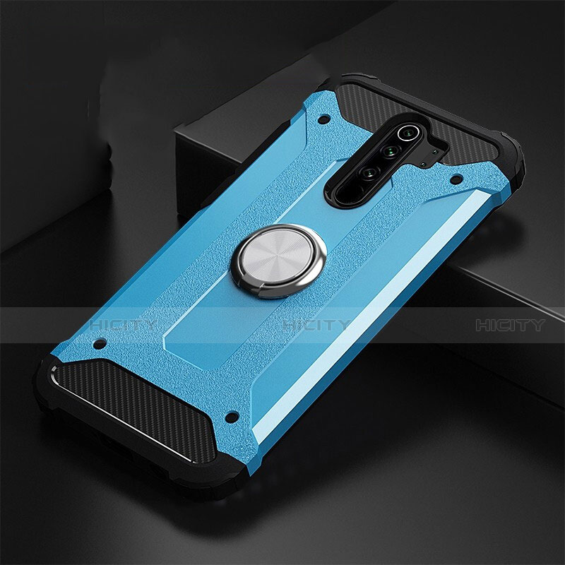 Funda Bumper Silicona y Plastico Mate Carcasa con Magnetico Anillo de dedo Soporte R01 para Xiaomi Redmi Note 8 Pro Azul Cielo