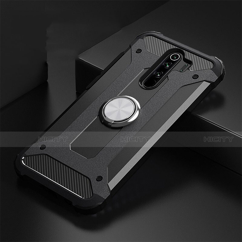 Funda Bumper Silicona y Plastico Mate Carcasa con Magnetico Anillo de dedo Soporte R01 para Xiaomi Redmi Note 8 Pro Negro