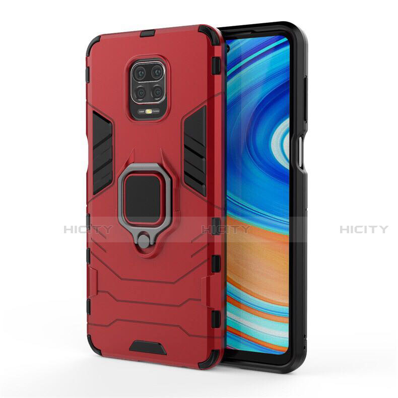 Funda Bumper Silicona y Plastico Mate Carcasa con Magnetico Anillo de dedo Soporte R01 para Xiaomi Redmi Note 9 Pro Max