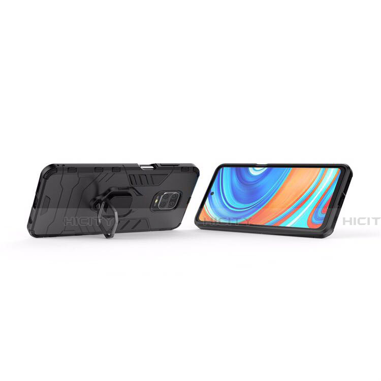 Funda Bumper Silicona y Plastico Mate Carcasa con Magnetico Anillo de dedo Soporte R01 para Xiaomi Redmi Note 9 Pro Max