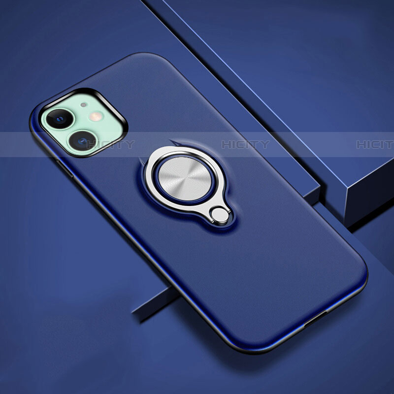Funda Bumper Silicona y Plastico Mate Carcasa con Magnetico Anillo de dedo Soporte R02 para Apple iPhone 11 Azul