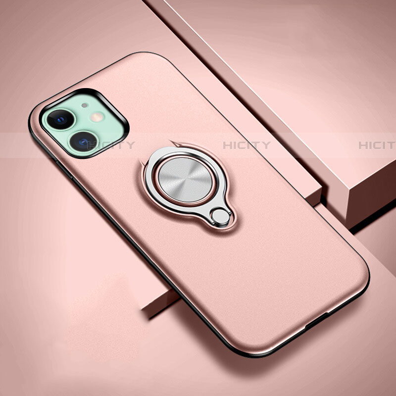 Funda Bumper Silicona y Plastico Mate Carcasa con Magnetico Anillo de dedo Soporte R02 para Apple iPhone 11 Oro Rosa