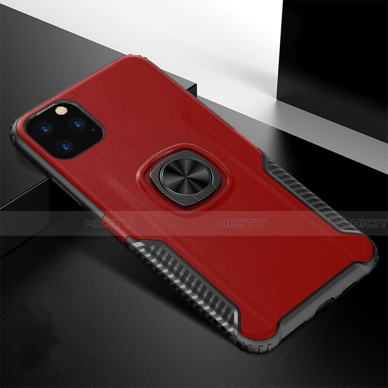 Funda Bumper Silicona y Plastico Mate Carcasa con Magnetico Anillo de dedo Soporte R02 para Apple iPhone 11 Pro Rojo
