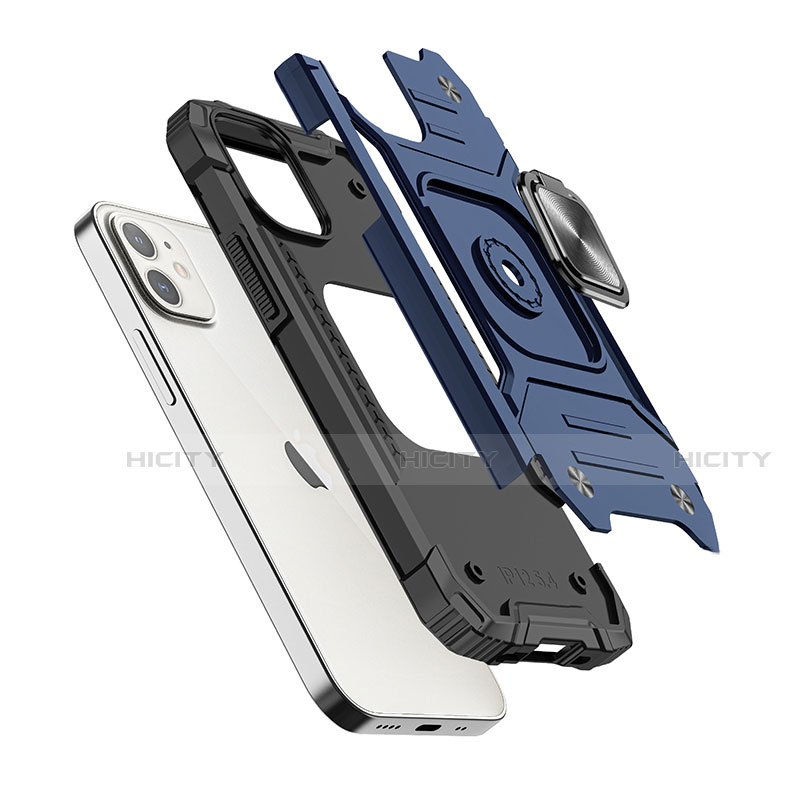 Funda Bumper Silicona y Plastico Mate Carcasa con Magnetico Anillo de dedo Soporte R02 para Apple iPhone 12