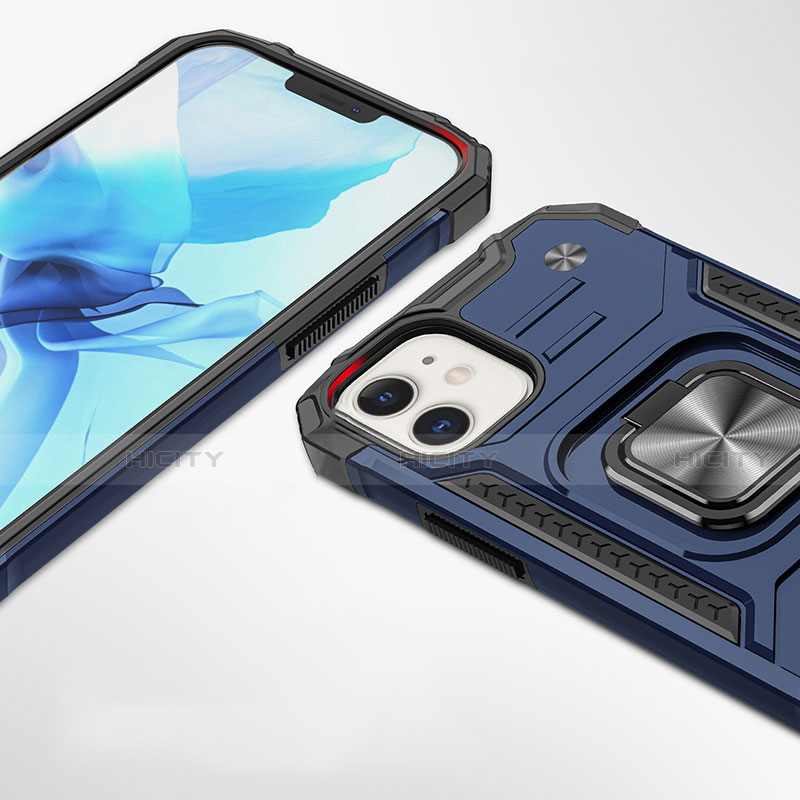 Funda Bumper Silicona y Plastico Mate Carcasa con Magnetico Anillo de dedo Soporte R02 para Apple iPhone 12 Mini