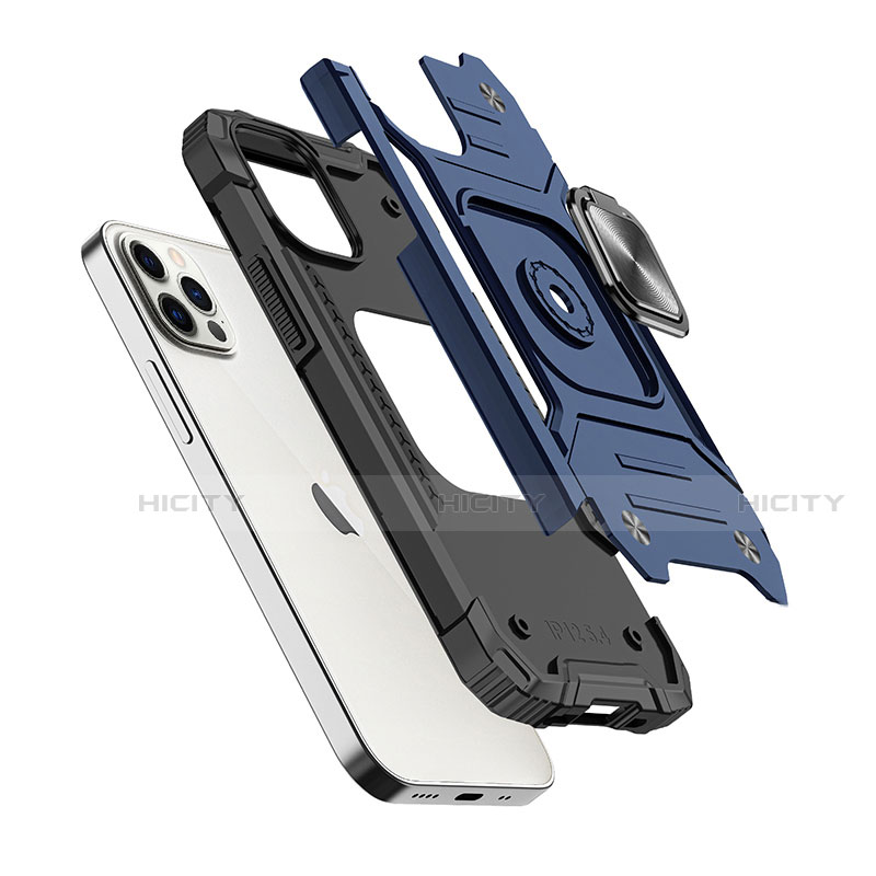 Funda Bumper Silicona y Plastico Mate Carcasa con Magnetico Anillo de dedo Soporte R02 para Apple iPhone 12 Pro