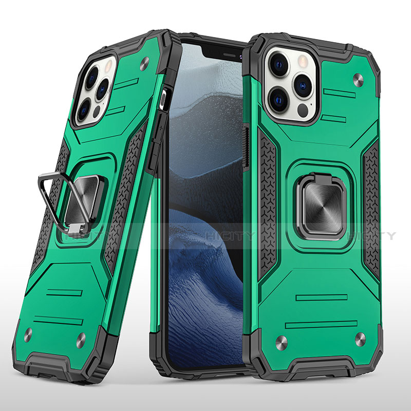 Funda Bumper Silicona y Plastico Mate Carcasa con Magnetico Anillo de dedo Soporte R02 para Apple iPhone 12 Pro