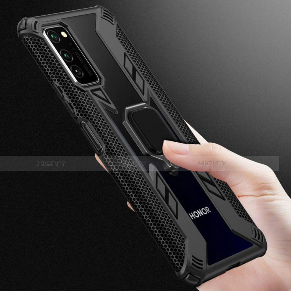 Funda Bumper Silicona y Plastico Mate Carcasa con Magnetico Anillo de dedo Soporte R02 para Huawei Honor View 30 5G