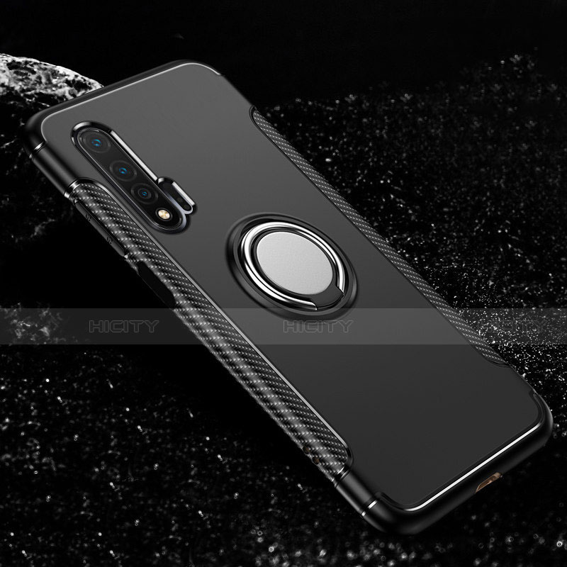 Funda Bumper Silicona y Plastico Mate Carcasa con Magnetico Anillo de dedo Soporte R02 para Huawei Nova 6 5G Negro