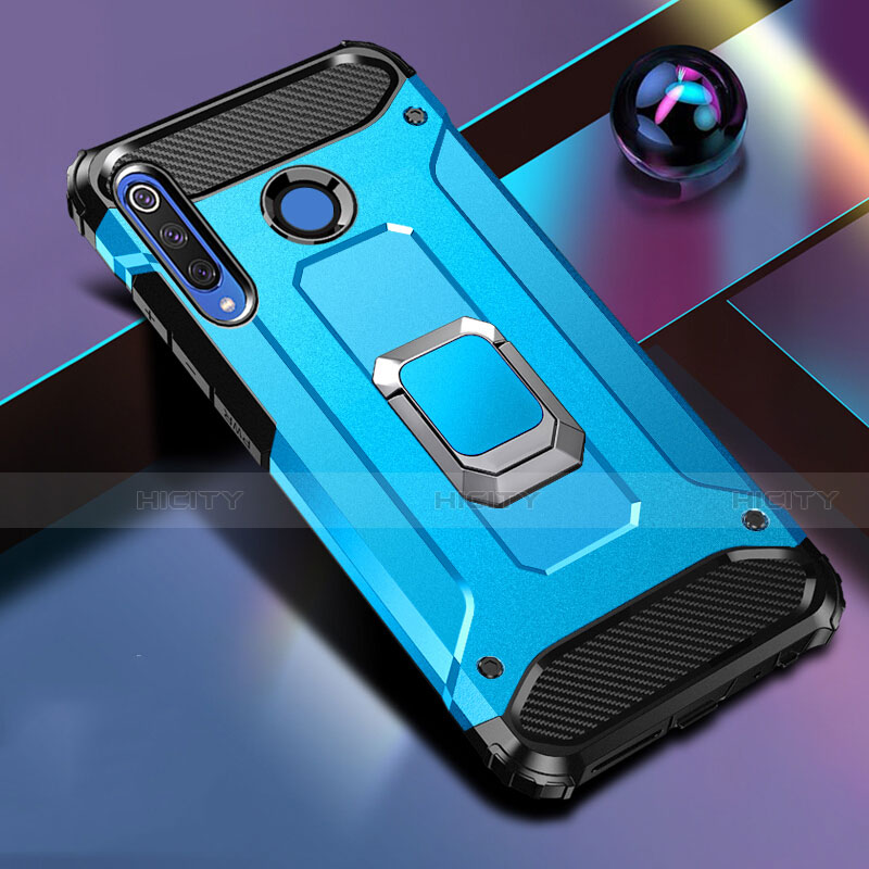 Funda Bumper Silicona y Plastico Mate Carcasa con Magnetico Anillo de dedo Soporte R02 para Huawei P30 Lite New Edition Azul Cielo