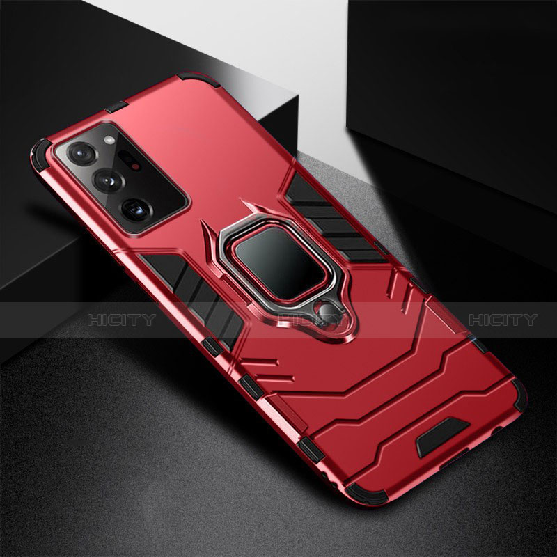 Funda Bumper Silicona y Plastico Mate Carcasa con Magnetico Anillo de dedo Soporte R02 para Samsung Galaxy Note 20 Ultra 5G Rojo