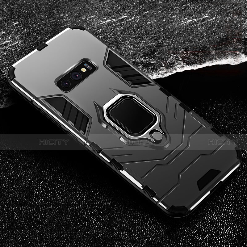 Funda Bumper Silicona y Plastico Mate Carcasa con Magnetico Anillo de dedo Soporte R02 para Samsung Galaxy S10e Negro