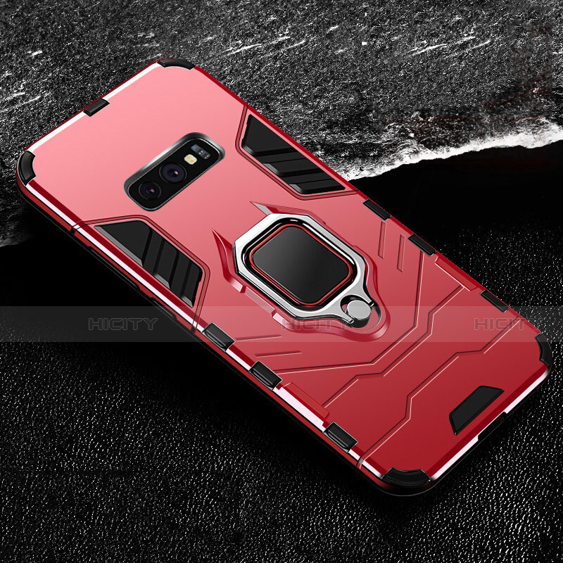 Funda Bumper Silicona y Plastico Mate Carcasa con Magnetico Anillo de dedo Soporte R02 para Samsung Galaxy S10e Rojo