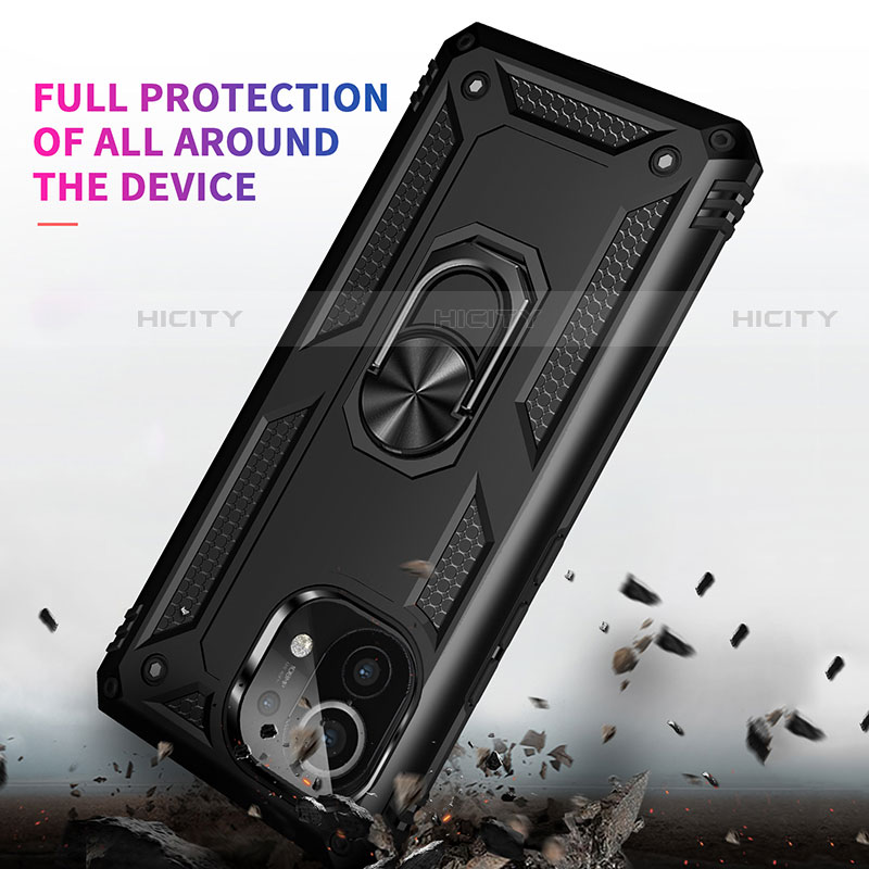 Funda Bumper Silicona y Plastico Mate Carcasa con Magnetico Anillo de dedo Soporte R02 para Xiaomi Mi 11 5G