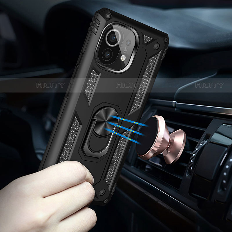 Funda Bumper Silicona y Plastico Mate Carcasa con Magnetico Anillo de dedo Soporte R02 para Xiaomi Mi 11 Lite 5G