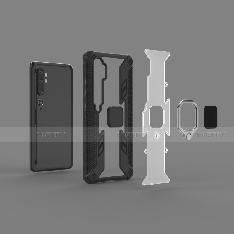 Funda Bumper Silicona y Plastico Mate Carcasa con Magnetico Anillo de dedo Soporte R02 para Xiaomi Mi Note 10 Pro