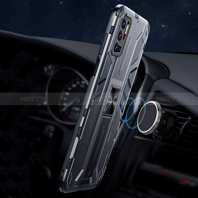 Funda Bumper Silicona y Plastico Mate Carcasa con Magnetico Anillo de dedo Soporte R02 para Xiaomi POCO M3 Pro 5G