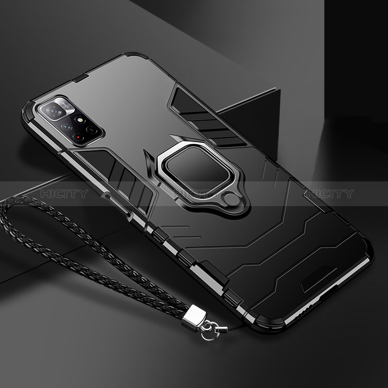 Funda Bumper Silicona y Plastico Mate Carcasa con Magnetico Anillo de dedo Soporte R02 para Xiaomi Poco M4 Pro 5G