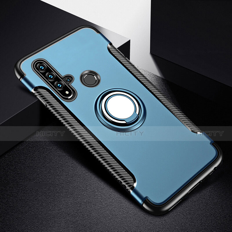 Funda Bumper Silicona y Plastico Mate Carcasa con Magnetico Anillo de dedo Soporte R03 para Huawei Nova 5i