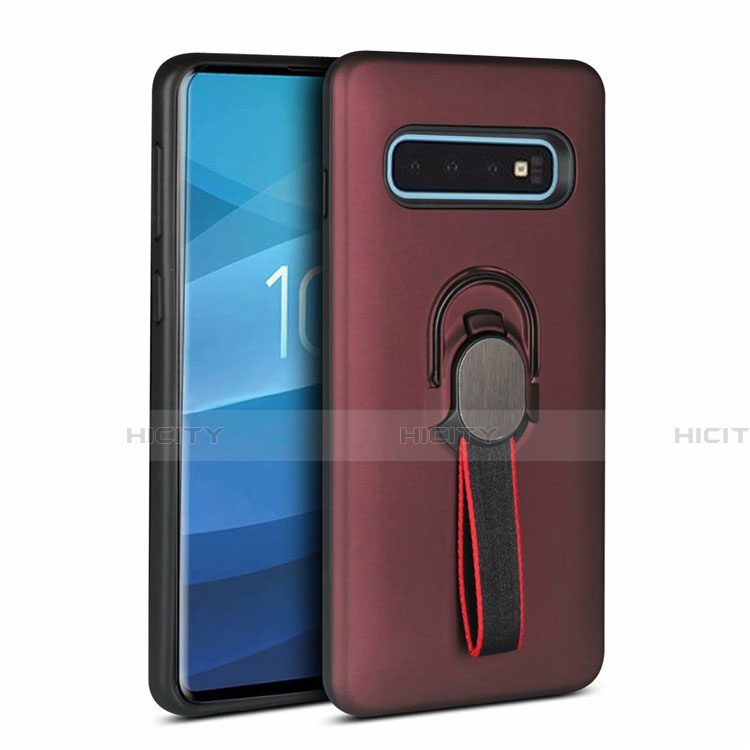 Funda Bumper Silicona y Plastico Mate Carcasa con Magnetico Anillo de dedo Soporte R03 para Samsung Galaxy S10 5G Marron