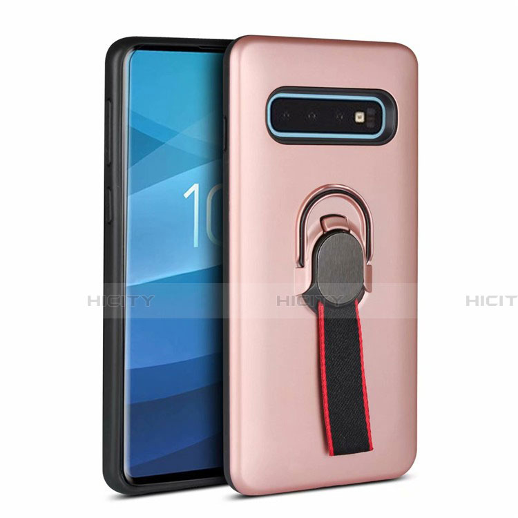 Funda Bumper Silicona y Plastico Mate Carcasa con Magnetico Anillo de dedo Soporte R03 para Samsung Galaxy S10 5G Oro Rosa