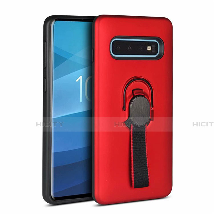 Funda Bumper Silicona y Plastico Mate Carcasa con Magnetico Anillo de dedo Soporte R03 para Samsung Galaxy S10 5G Rojo
