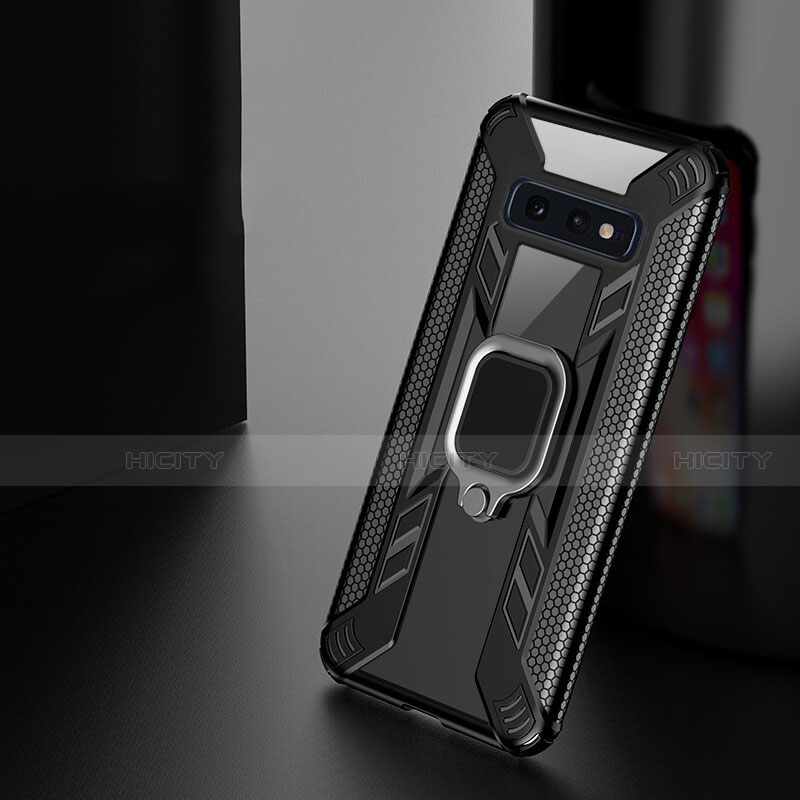 Funda Bumper Silicona y Plastico Mate Carcasa con Magnetico Anillo de dedo Soporte R03 para Samsung Galaxy S10e Negro