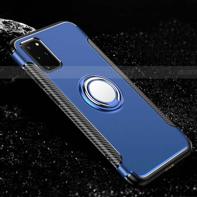 Funda Bumper Silicona y Plastico Mate Carcasa con Magnetico Anillo de dedo Soporte R03 para Samsung Galaxy S20 Plus Azul