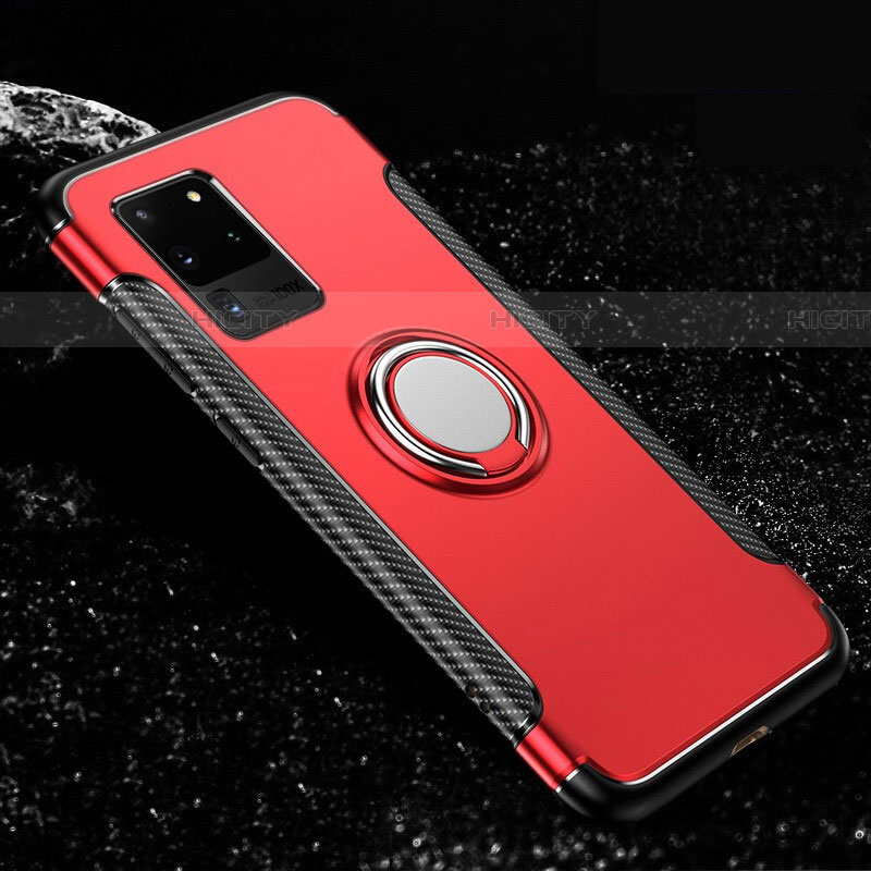 Funda Bumper Silicona y Plastico Mate Carcasa con Magnetico Anillo de dedo Soporte R03 para Samsung Galaxy S20 Ultra 5G Rojo