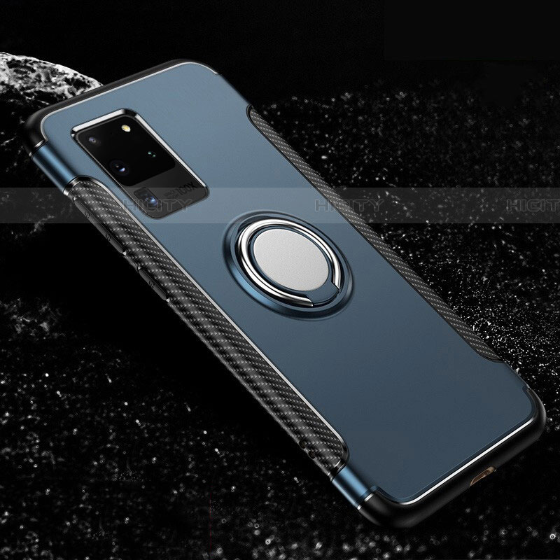 Funda Bumper Silicona y Plastico Mate Carcasa con Magnetico Anillo de dedo Soporte R03 para Samsung Galaxy S20 Ultra Azul Cielo