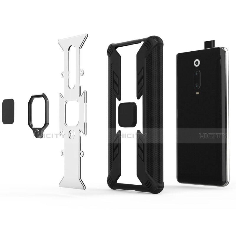 Funda Bumper Silicona y Plastico Mate Carcasa con Magnetico Anillo de dedo Soporte R03 para Xiaomi Mi 9T Pro