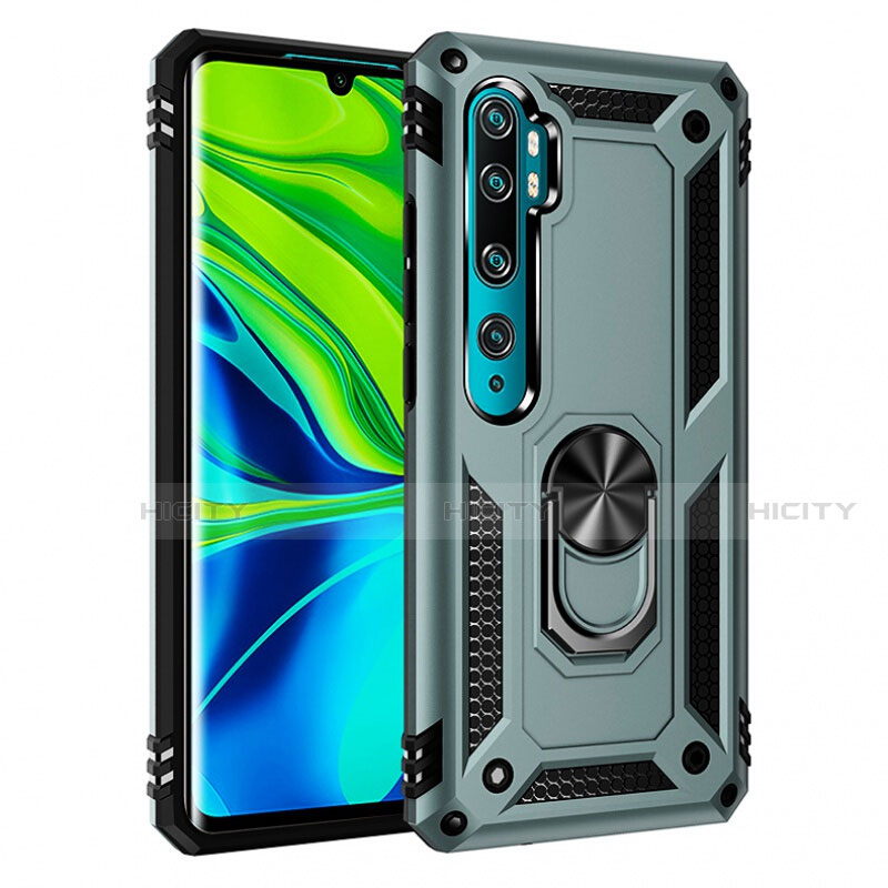 Funda Bumper Silicona y Plastico Mate Carcasa con Magnetico Anillo de dedo Soporte R03 para Xiaomi Mi Note 10 Pro