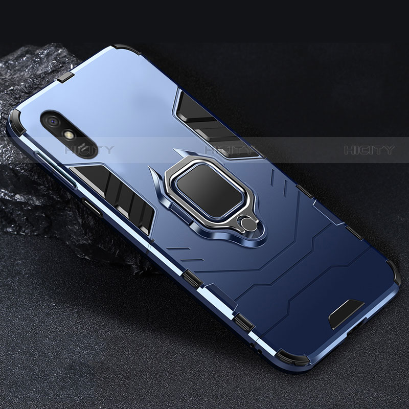 Funda Bumper Silicona y Plastico Mate Carcasa con Magnetico Anillo de dedo Soporte R03 para Xiaomi Redmi 9A Azul