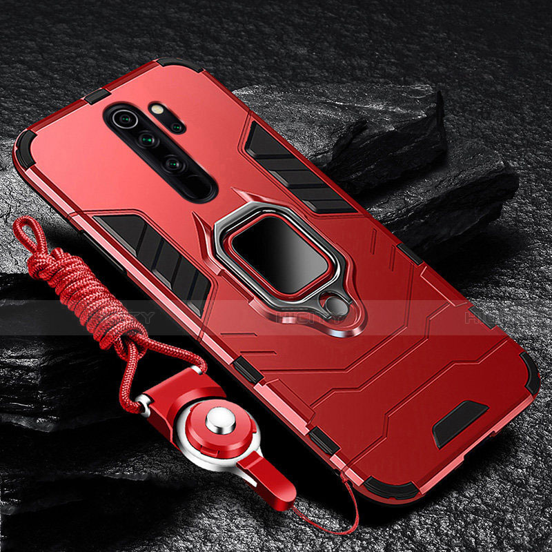 Funda Bumper Silicona y Plastico Mate Carcasa con Magnetico Anillo de dedo Soporte R03 para Xiaomi Redmi Note 8 Pro Rojo